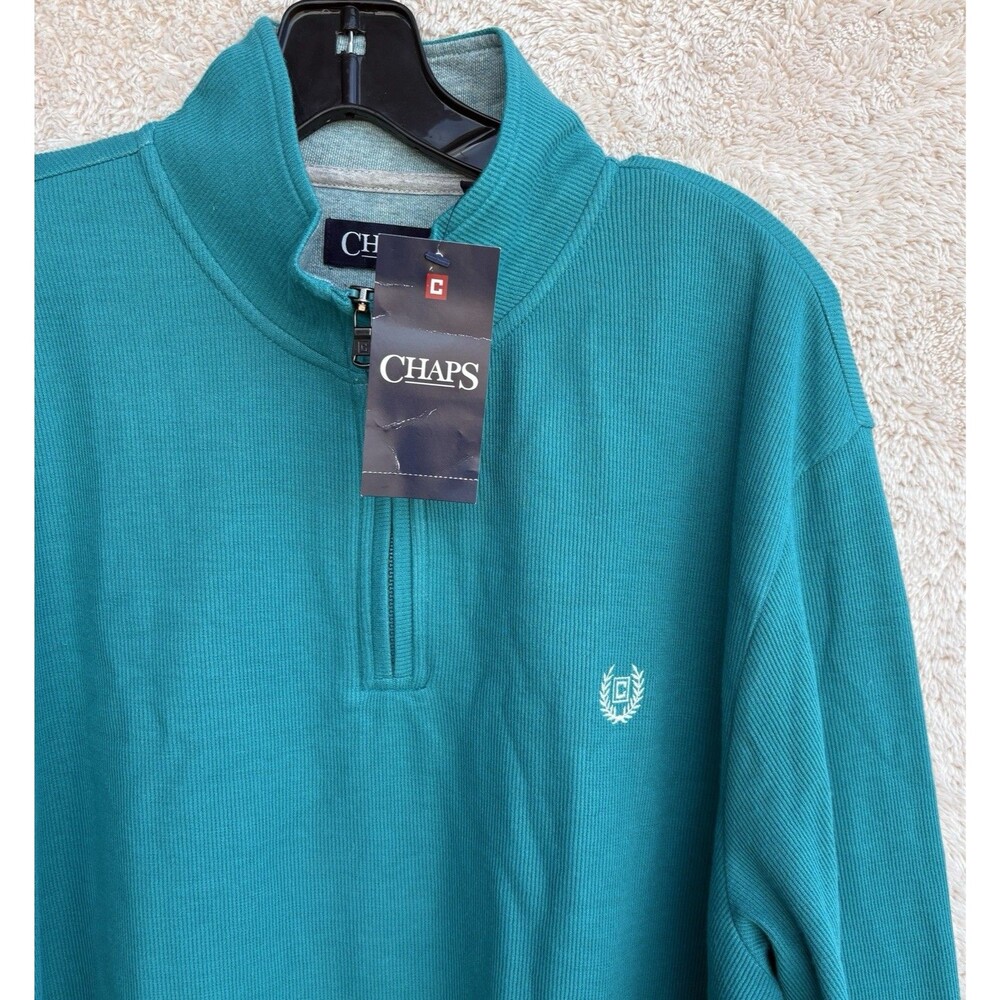 Chaps Mens XL Long Sleeve 1/4 Zip Shirt Pullover Teal Cotton Polyester Solid NWT